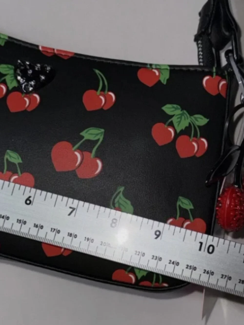 BETSEY JOHNSON Women’s Shoulder Bag With Cherries Red Crystal Cherry Charm NWT - Picture 8 of 11